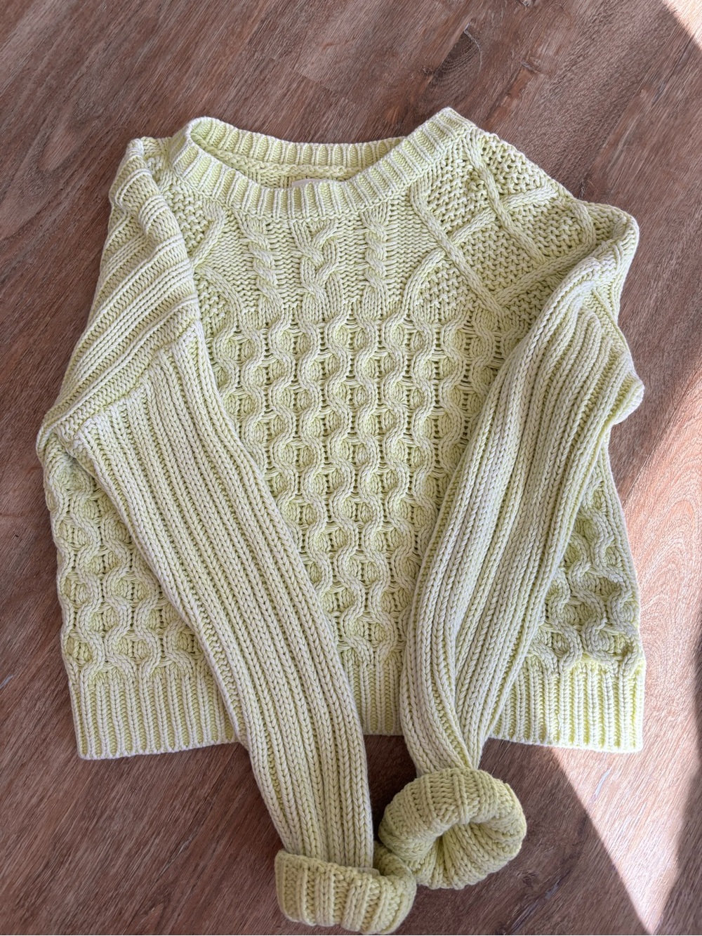 Aeropostale Pale Yellow Cable Knit Crewneck Sweater